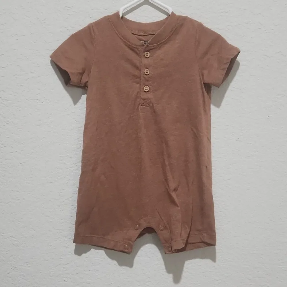 Carter's Baby Romper 12M 2PC Orange Brown Pineapple Button Outfit Set - Picture 9 of 14